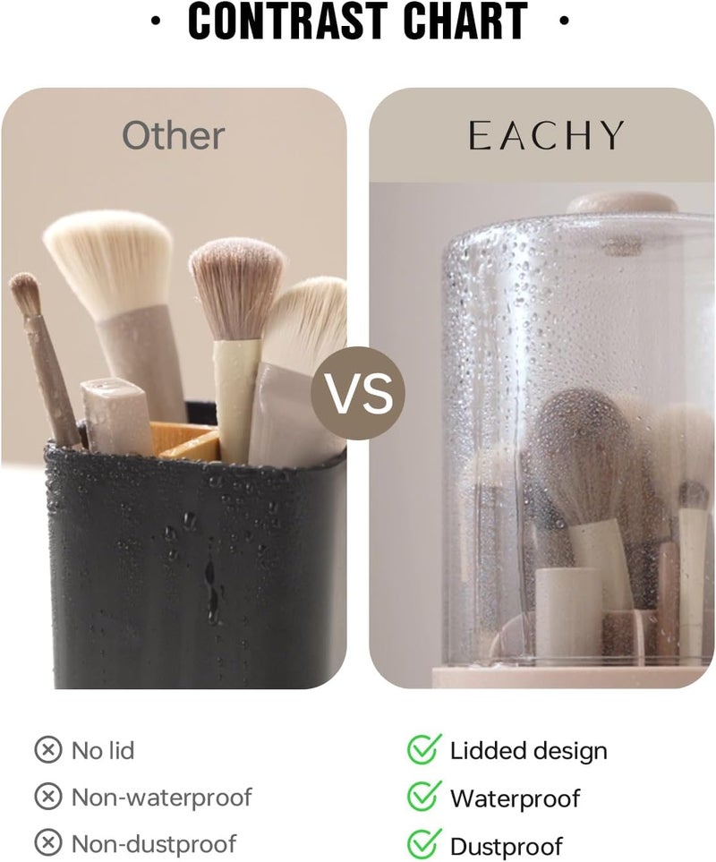 EACHY Makeup Brush Holder 360° Rotating with Dustproof Lid, Waterproof Material, 7 Compartments for Organized Storage, Stylish and Durable Design for Vanity (White) - Image 1